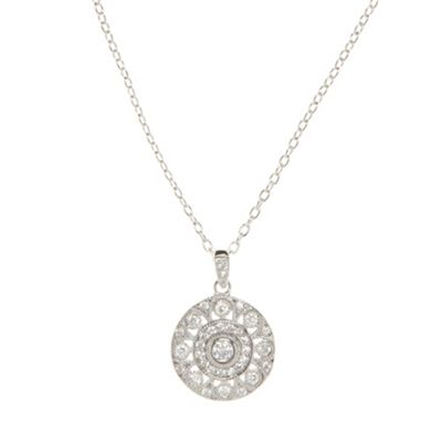Sterling silver pave cubic zirconia disc necklace